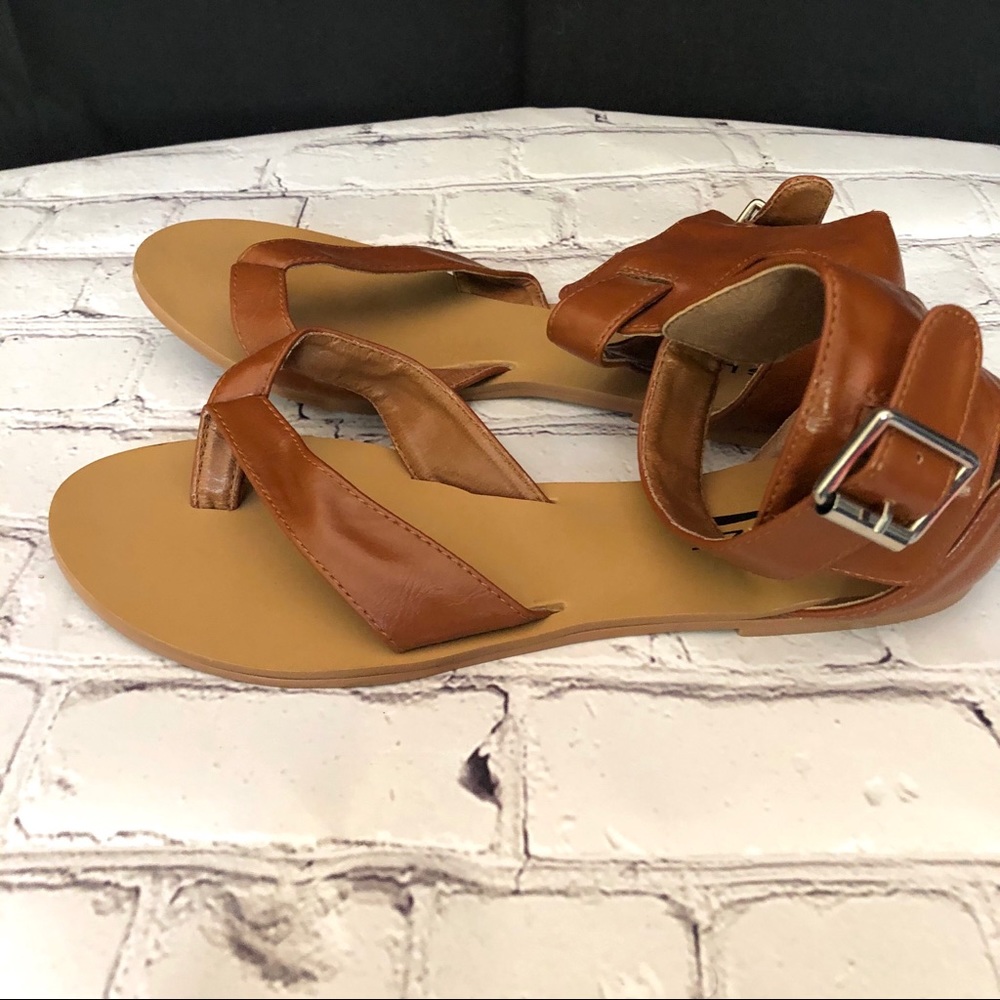 NEW - Glaze - Brown Ankle Strap Flat Sandals